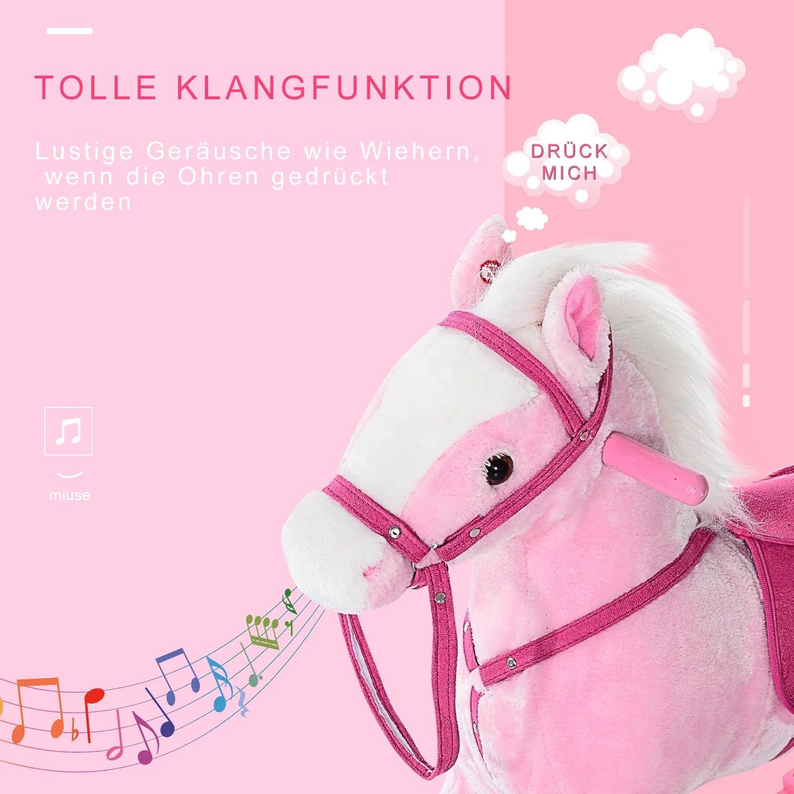 HOMCOM Schaukelpferd Schaukeltier mit Sound rosa