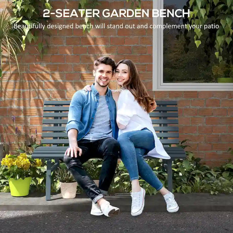 Outsunny 48.5 Garden Bench, Outdoor Patio Bench, Lightweight Aluminum Park Bench with Slatted Seat
