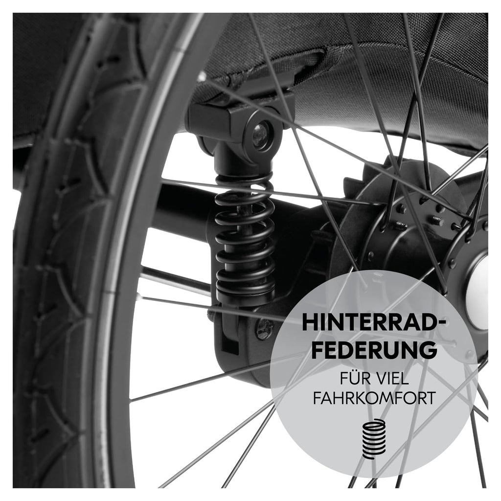hauck Fahrradanhänger & Kinderwagen Dryk Duo Plus mit Federung, für 2 Kinder (6-48 Monate), inkl. Deichsel, Buggyrad, Fahne und LED Licht, Faltbar, Höhenverstellbar, XL Kofferaum (Dark Green)