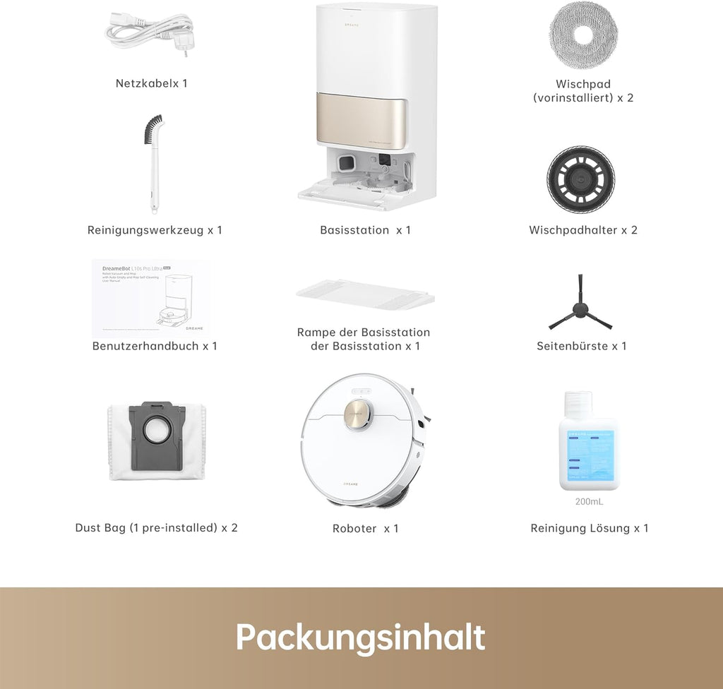 dreame L10s Pro Ultra Heat Roboter Staubsauger mit Automatische Moppreinigung mit heiem Wasser, Moppverlngerung, 7.000 Pa Saugkraft, Doppelte Mopp- und Bodenreinigung, Teppicherkennung
