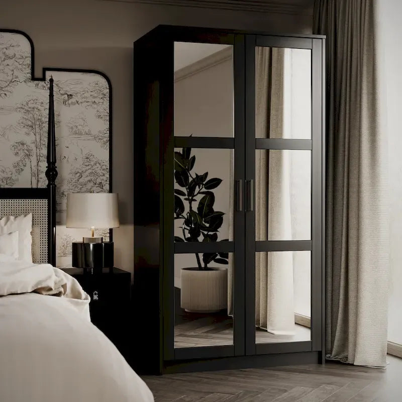 Palace Imports 100% Solid Wood 2-Door Urban Wardrobe Armoire with Solid and Mirrored Doors