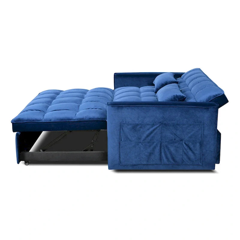 Modern Velvet Futon Loveseat with Reclining Backrest & Pockets, Seats 2 �?Dark Gray / Light Gray / Blue / Black