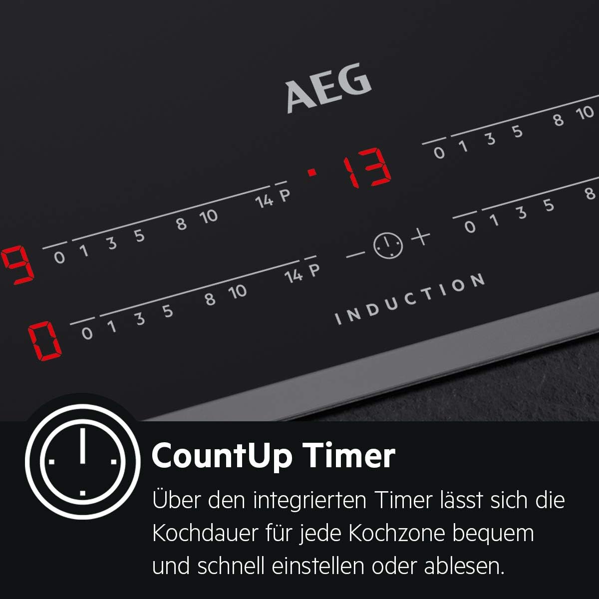 AEG Induktionskochfeld autark 60cm / 4 Zonen mit 2x Power-Funktion für schnelles Kochen / 9 Stufen / Edelstahlrahmen / Timer / Touch-Bedienung / Kindersicherung / Restwärmeanzeige / IKB6430AMB