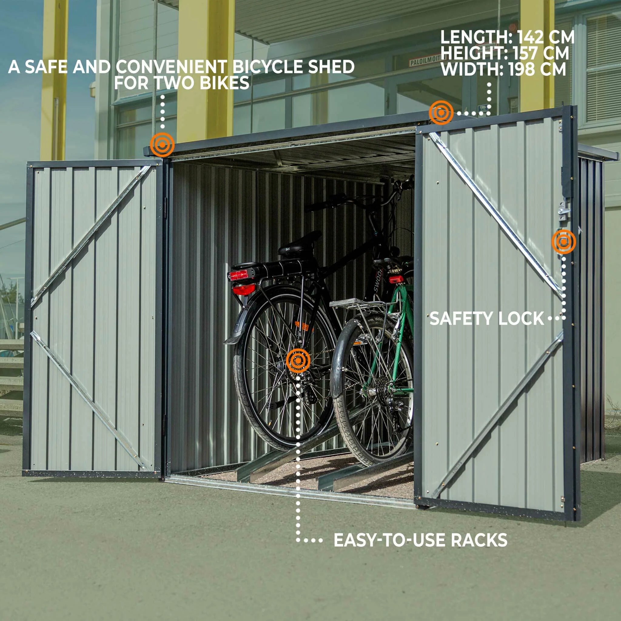 Fornorth Fahrradgarage für zwei Fahrrder 142x198x157cm, Dunkelgrau