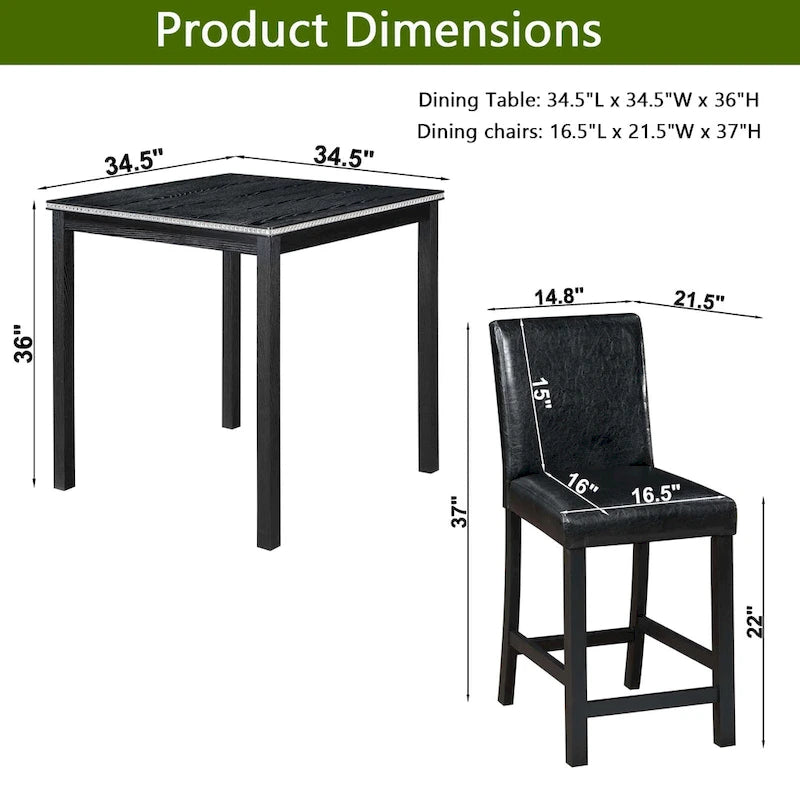 Modern 5-Piece Dining Set with Square Counter Height Table & 4 Upholstered Chairs