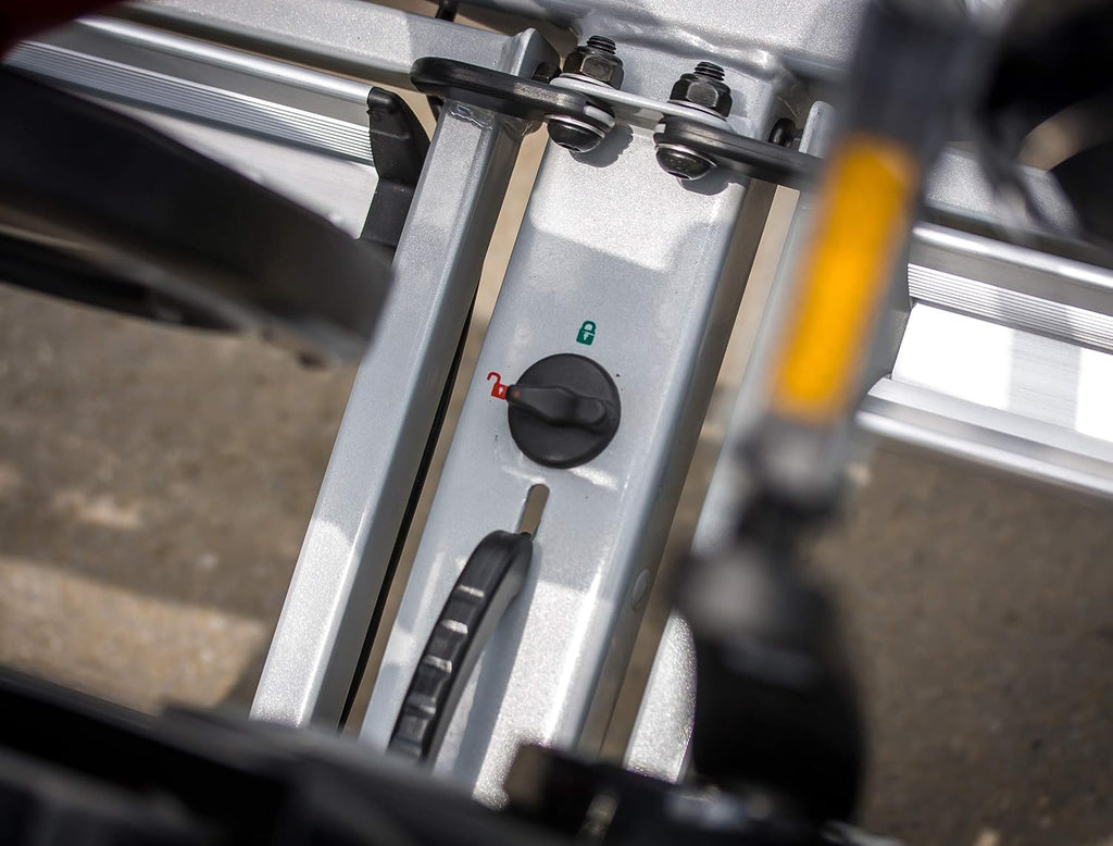 EUFAB 12010LAS Fahrradträger POKER-F, E-Bike geeignet, komplett vormontiert, Diebstahlschutz, für 2 Fahrräder, für Anhängerkupplung, Schwarz, 142 x 70 x 58 cm