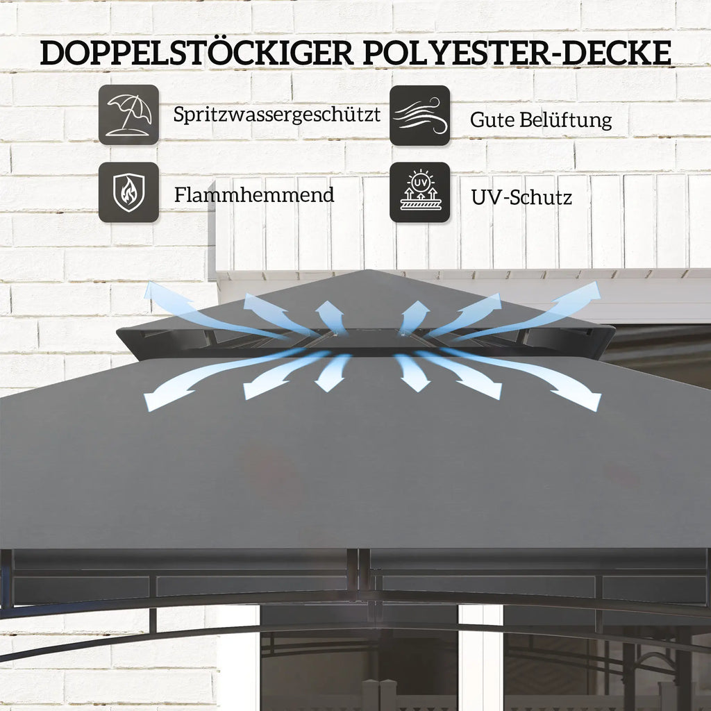 Outsunny Grillpavillon doppelschichtiges Vordach LED-Licht