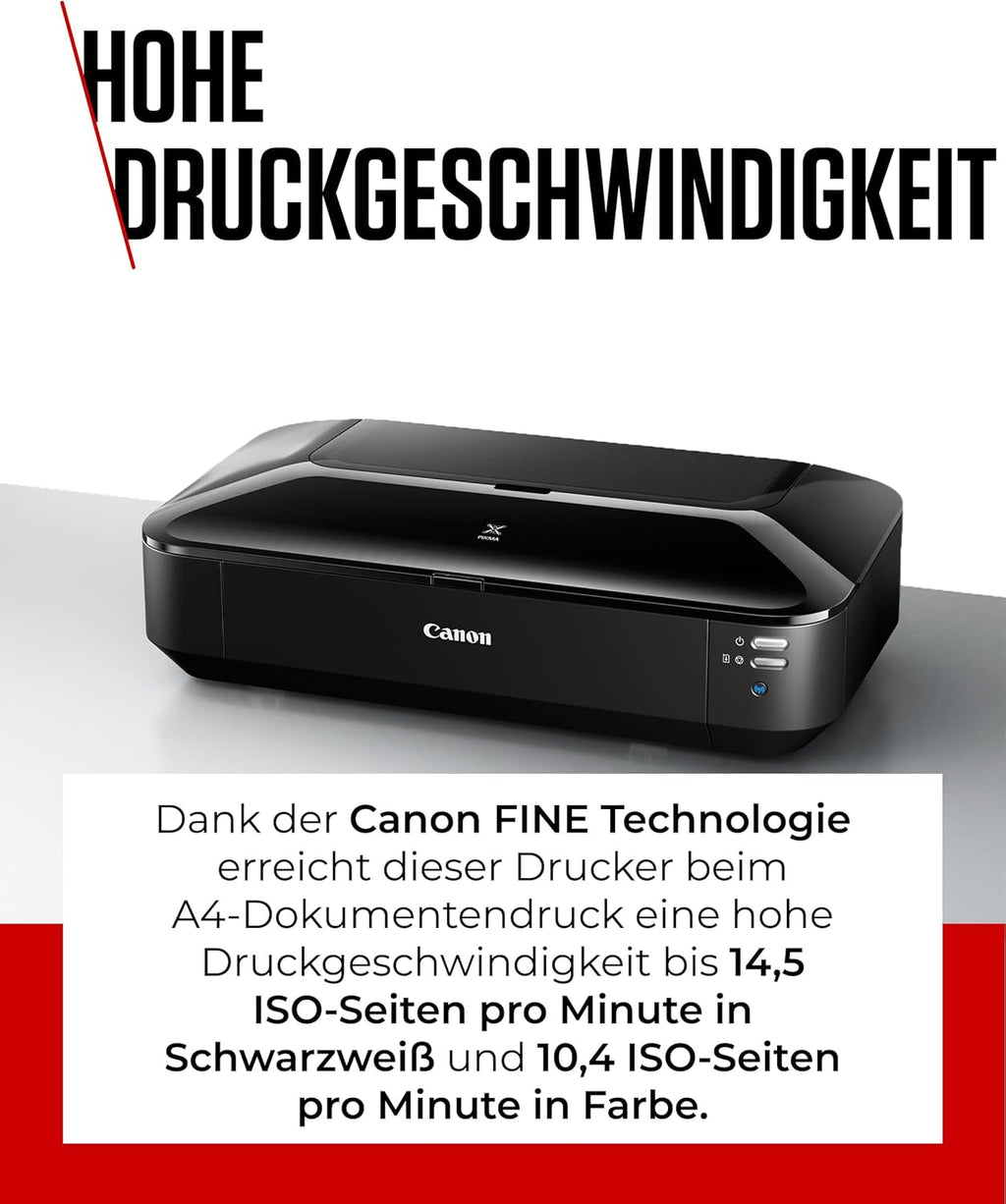Canon PIXMA iX6850 Drucker Farbtintenstrahl Multifunktionsgerät DIN A3+ (Bürodrucker, Fotodruck, Textdruck, 9.600 x 2.400 DPI, WiFi, WLAN, USB, 5 Separate Tinten, Direktdruck, Print App) schwarz