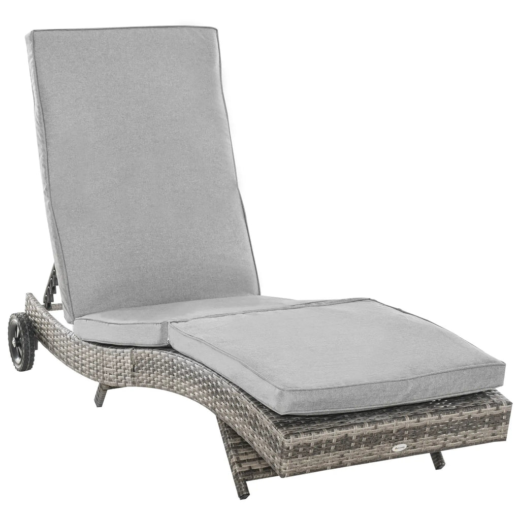 Outsunny Sonnenliege Polyrattan verstellbar mit Rollen grau