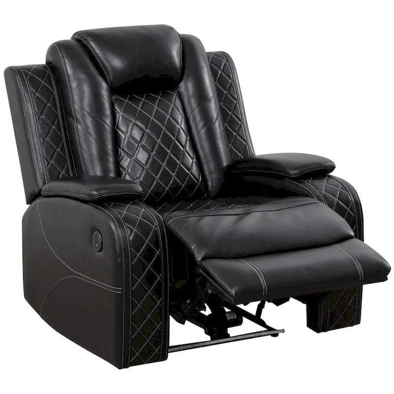 Modern 3-Piece Leather Recliner Sofa Set with LED, Wireless Charging