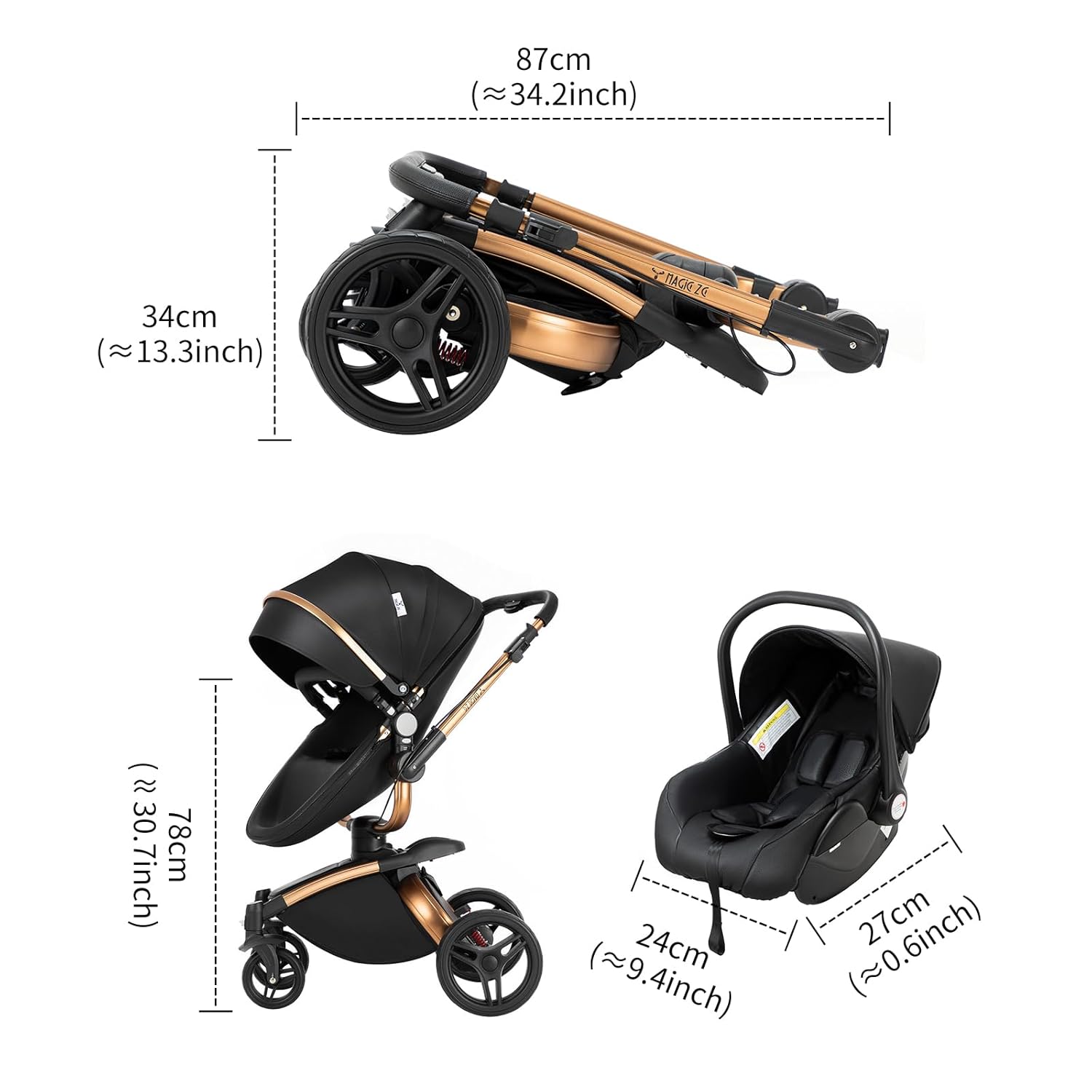 3 in 1 Kombikinderwagen 3 in 1 Reisesysteme Kinderwagen Infant Hochlandschaft Liegender Buggy Kinderwagen Neugeborenen Kinderwagen Faltbarer Standardkinderwagen (906 White)