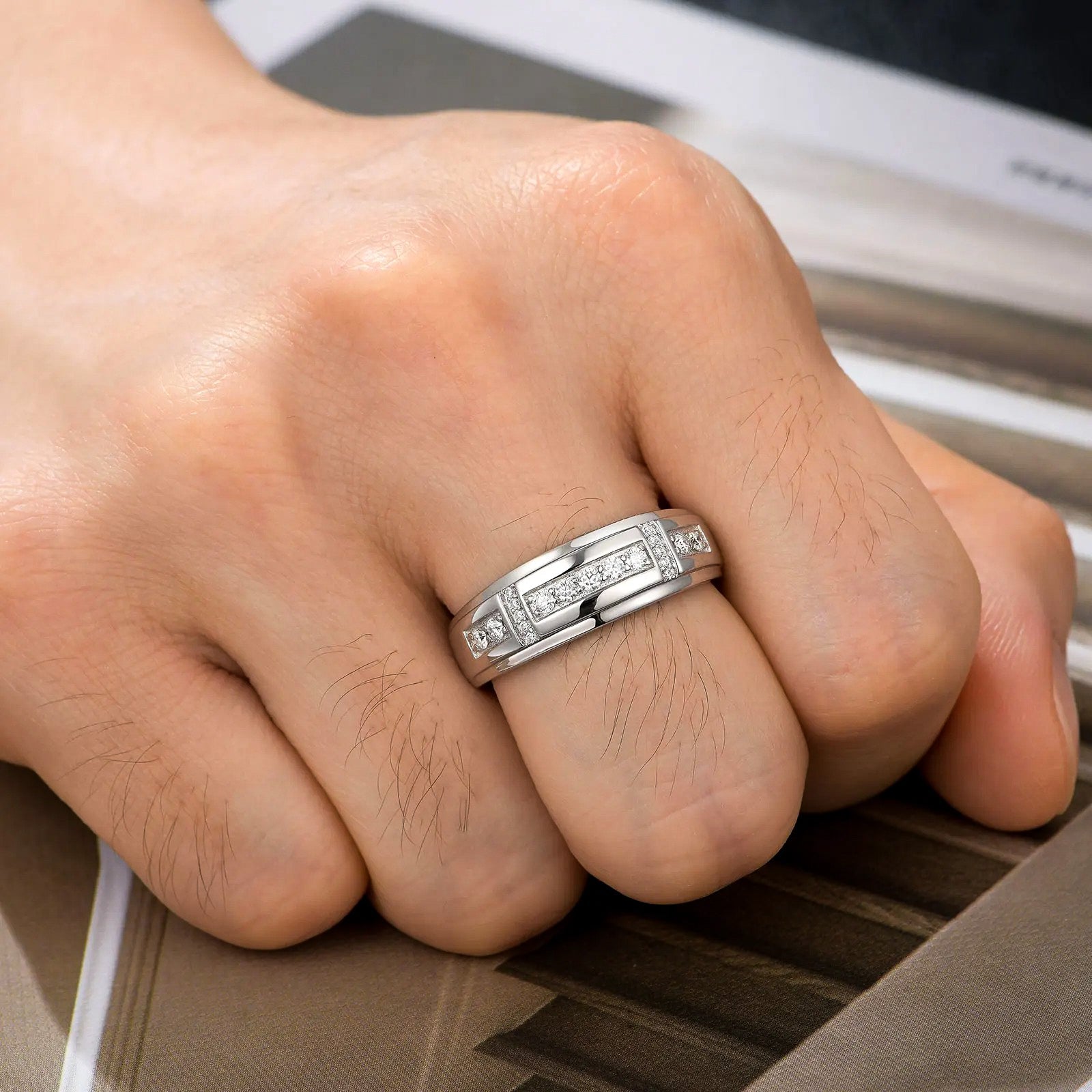 Men's  Elegant Sterling Silver Full Moissanite Ring