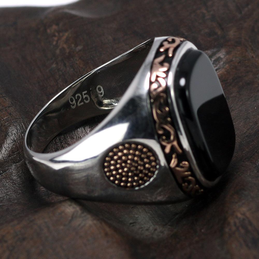 Men's Black Agate Vintage Ring