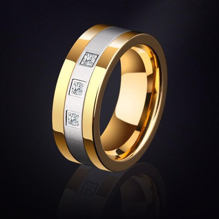 Men's Tungsten Triple Zirconia Ring
