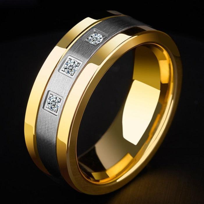 Men's Tungsten Triple Zirconia Ring