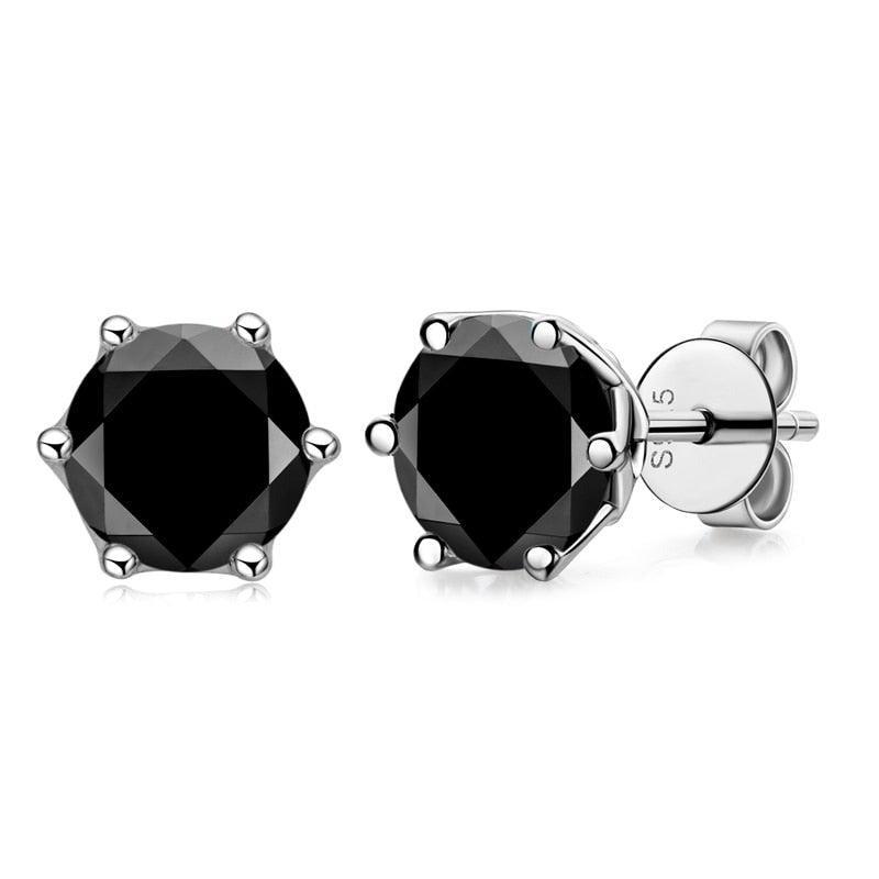 Round Black Stone Stud Earrings
