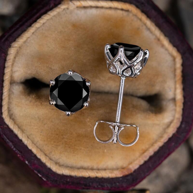 Round Black Stone Stud Earrings