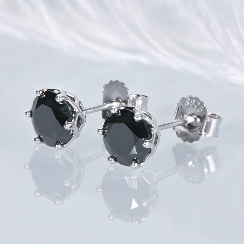 Round Black Stone Stud Earrings