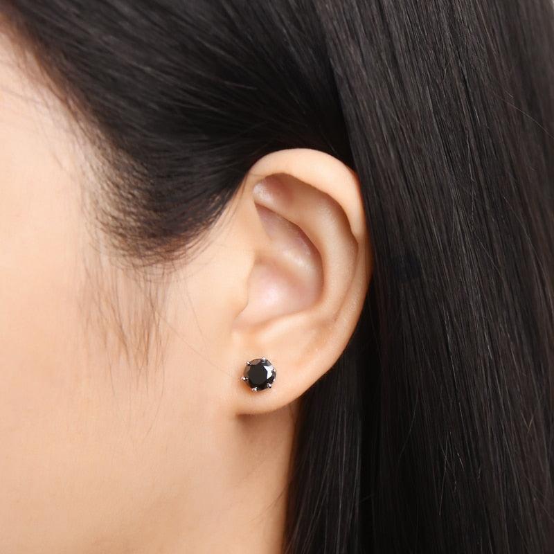 Round Black Stone Stud Earrings