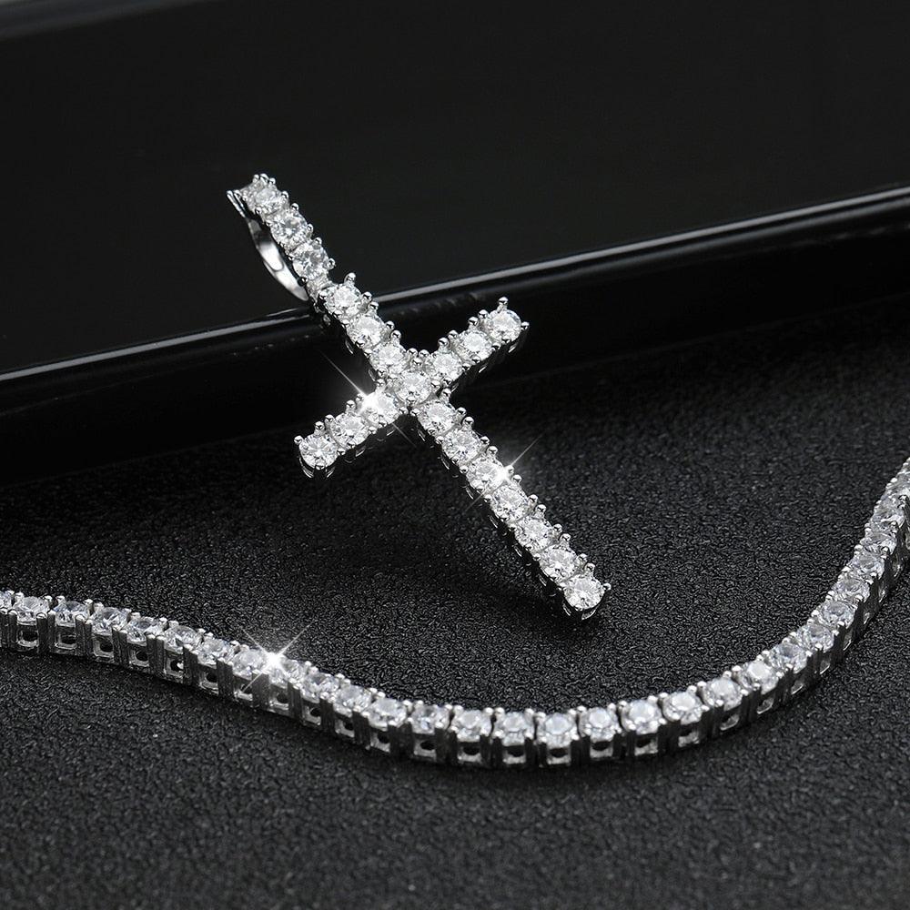 Tennis Necklace with Cross Pendant