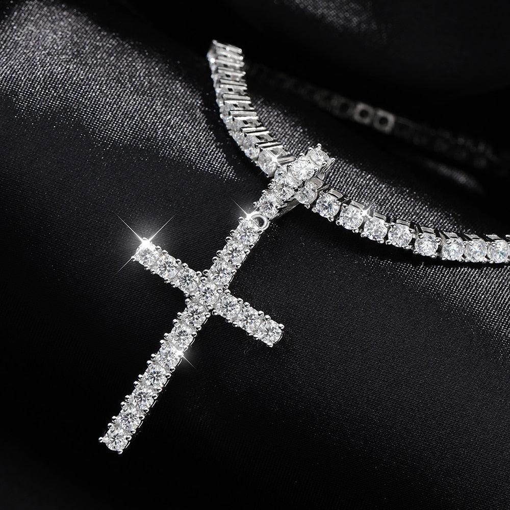 Tennis Necklace with Cross Pendant