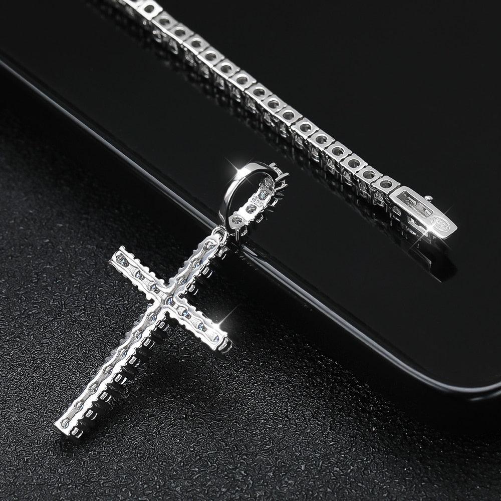 Tennis Necklace with Cross Pendant
