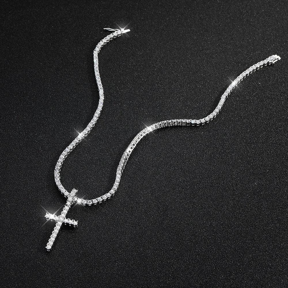 Tennis Necklace with Cross Pendant