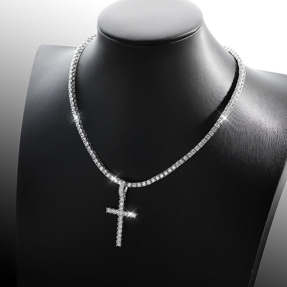 Tennis Necklace with Cross Pendant